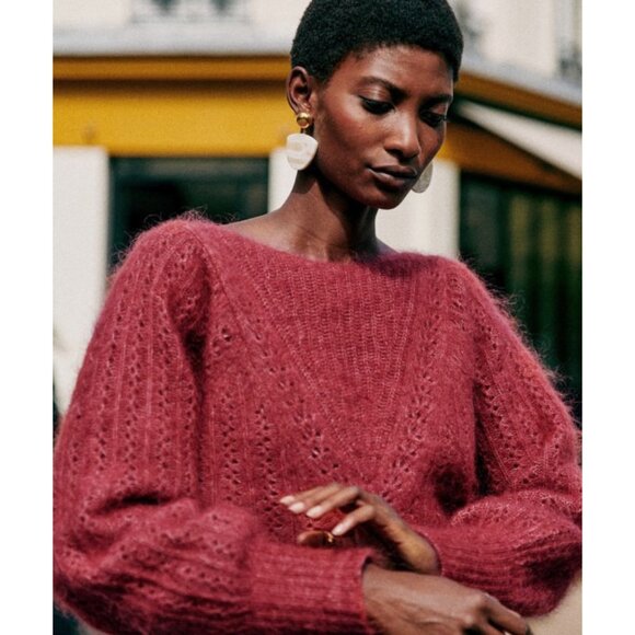 Sezane Sweaters - Rare! EUC Sezane Rosa Reversible Mohair Wool Pointelle Sweater Rosewood Small